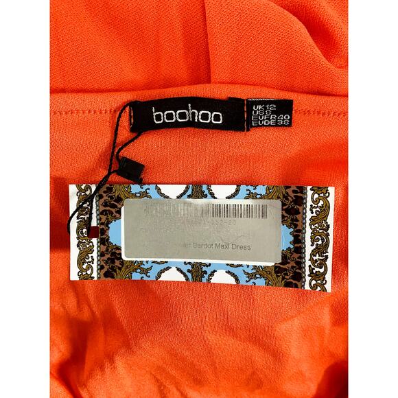 NEW! Boohoo Off Shoulder Bardot Maxi Dress Melon Event Party Cocktail - 8 - Picture 4 of 4